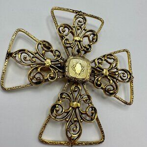 Designer Mid Century Freirich Cross Shaped Fleur De Lis Brooch - Signed
